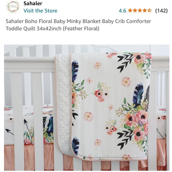 Baby Girl Boho Floral Feather Minky Blanket Crib Comforter Quilt Sheet Set - Picture 7 of 7